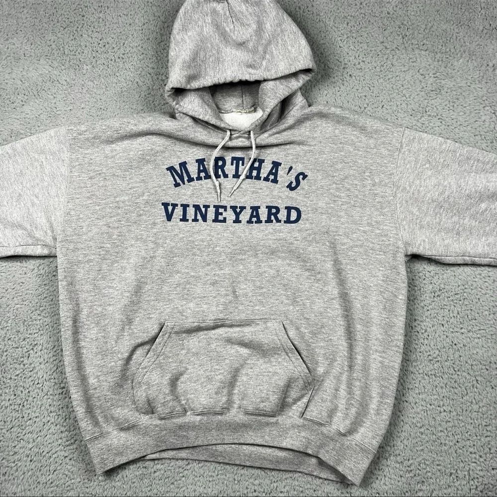 Vintage 90s Hoodie Sweatshirt Gray Pull Over Men’s Size Medium Martha’s Vinyard - Picture 5 of 11